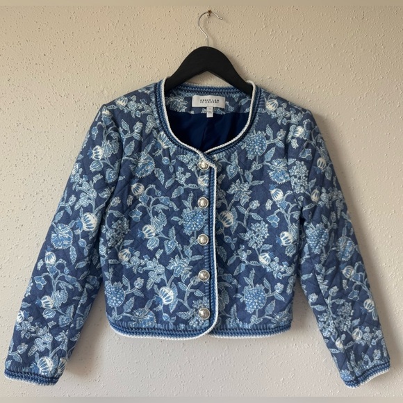 10‎ Crosby Derek Lam Aster Quilted Jacket 10 Blue Floral Crochet Coastal Prep - Picture 3 of 11